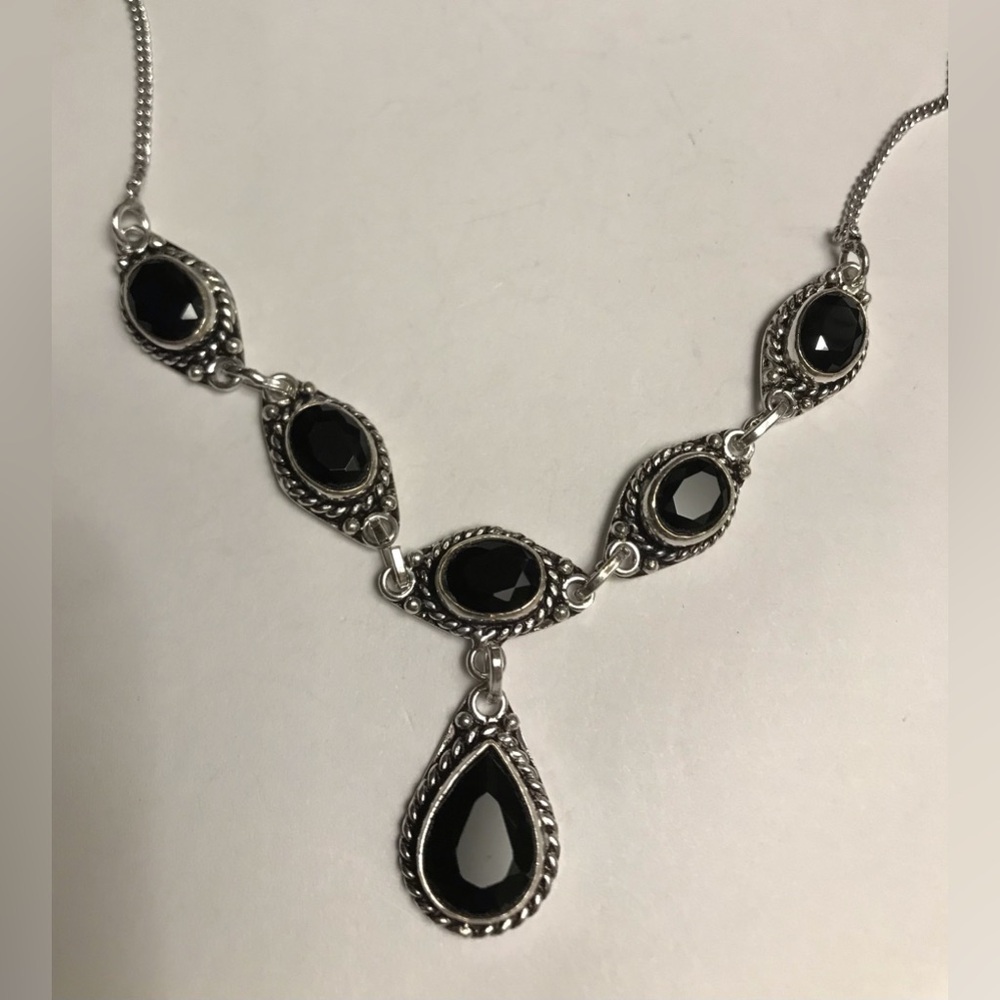 Black Onyx Stamped 925 Sterling Silver Necklace